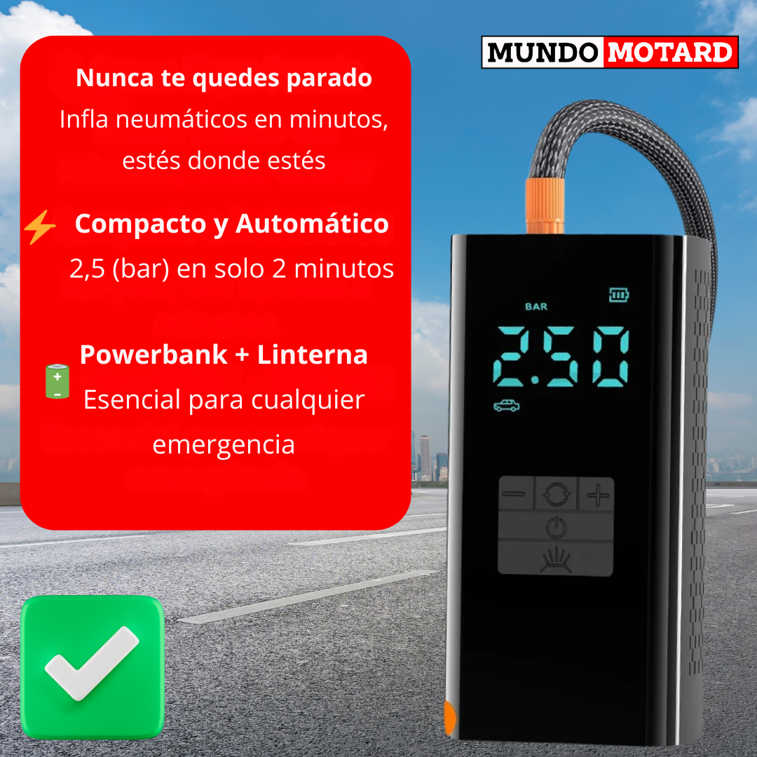 Compresor de Aire Portátil RidePro - Neumáticos Inflados en Instantes